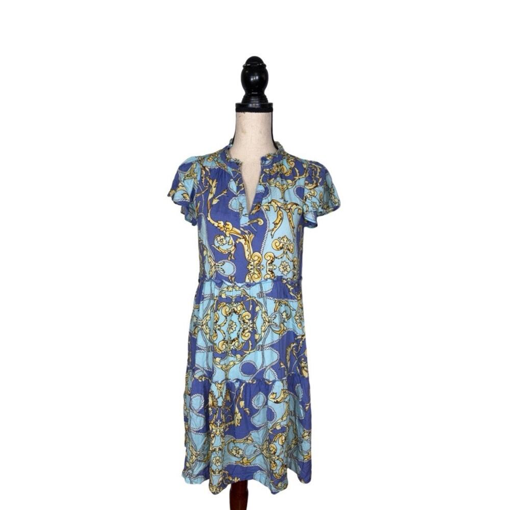 Anthropologie Baroque Rope Print Boho Tiered Mini Dress Size: XXS